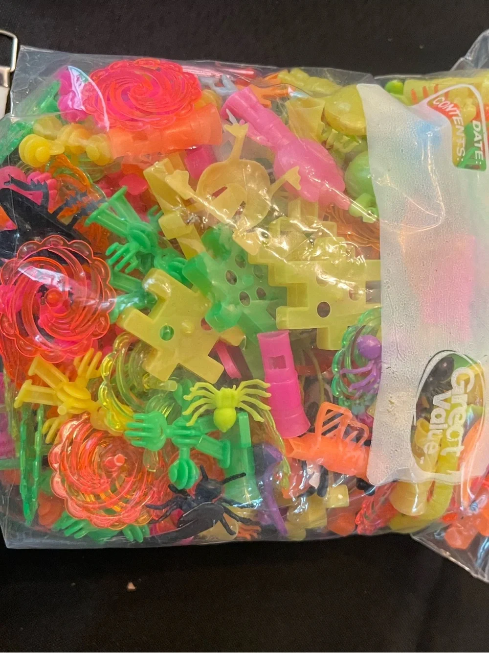 Assorted Neon Plastic Toy Mix - Bright Green, Pink, Yellow, Orange, quart size
